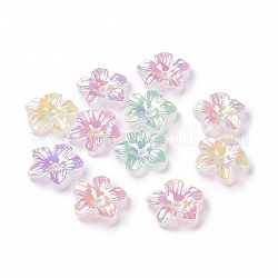 Placage irisé arc-en-ciel bouchons de perles acryliques transparents, uv plaqué, Flower 5 pétales, couleur mixte, 14x14.5x3mm, Trou: 1.7mm