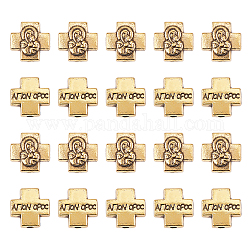 Chgcraft30pcsチベットスタイルの合金ビーズ  聖母マリアと交差する  アンティーク黄金  13x13x6mm  穴：2mm