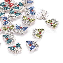 Alloy Rhinestone Beads, Cadmium Free & Lead Free, Grade A, Silver Color Plated, Butterfly, Mixed Color, 14x10x5.5mm, hole: 2mm