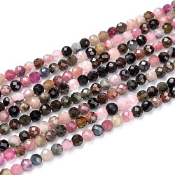 Natural Tourmaline Beads Strands, Faceted, Round, 3mm, Hole: 0.5~0.6mm, about 133~144pcs/strand, 15.3~15.7 inch(39~40cm)