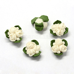 Handgemachte Porzellan Cabochons, China Clay Perlen, Blume, Blumenweiß, 15.5~17.5x15~17x8~9 mm