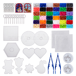 DIY Keychain Kit, with Fuse Beads, Cord Loop Mobile Straps, Ironing Paper, ABC Plastic Pegboards, 304 Stainless Steel Keychain Ring, Plastic Tray Plate & Tweezers, Paper Cards, Mixed Color, 30x20x10cm