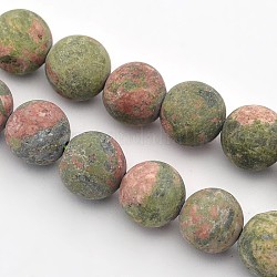 Chapelets de perles rondes en unakite mat naturel, 10mm, Trou: 1mm, Environ 37~39 pcs/chapelet, 14.9~15.6 pouce