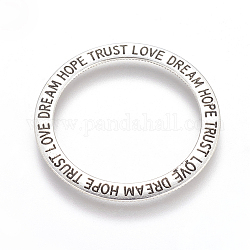 Plata antigua anillos de enlace de estilo tibetano, sin plomo, suena con la palabra sueño de esperanza, 35x2mm