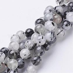 Naturale nero rutilato perle di quarzo fili, tondo, 10mm, Foro: 1 mm, 19 pcs / Filo, 8 pollice