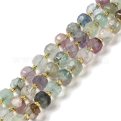 Chapelets de perles en fluorite naturel, avec des perles de rocaille, facettes rondelle, 7~8x5~6mm, Trou: 1mm, Environ 45~46 pcs/chapelet, 14.57''~14.96'' (37~38 cm)