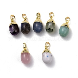Natural Mixed Gemstone Pendants, with Golden Brass Findings, Oval, 18.5x9.5mm, Hole: 3.5x6.5mm