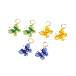 3 Paar 3-farbige, glasgeflochtene Schmetterlings-Ohrringe, vergoldeter Messingdrahtwickelschmuck für Frauen, Mischfarbe, 42 mm, Stift: 0.9 mm, 1 Paar / Farbe