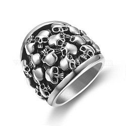 Anello da dito con teschio in acciaio al titanio, gioielli punk gotico per uomo donna, argento antico, misura degli stati uniti 10 (19.8mm)