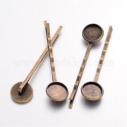 Фурнитуры шпильки Bobby Pin из античной бронзы и железа, плоско-круглые, без никеля , 54x14 мм, лоток : 12 мм