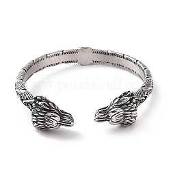 304 bracelet manchette ouvert oiseau en acier inoxydable pour homme femme, argent antique, diamètre intérieur: 2-5/8 pouce (6.8 cm)