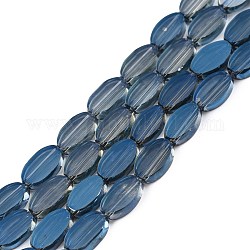 Окрашенные прозрачные стеклянные бусины, овальные, Marine Blue, 10x6x3 мм, отверстие : 1 мм, около 54~60 шт / нитка, 20.47~23.62'' (52~60 см)