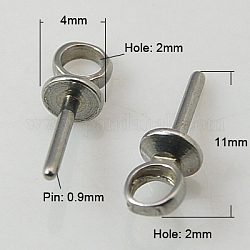 304 Stainless Steel Cup Pearl Bail Pin Pendants, 11x4mm