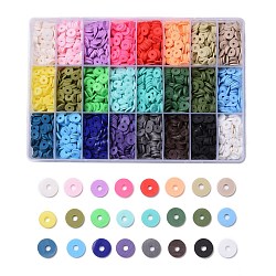 240g 24 Farben handgemachte Polymertonperlen, heishi Perlen, für DIY Schmuck Bastelbedarf, Disc / Flachrund, Mischfarbe, 8x1 mm, Bohrung: 2 mm, 10 g / Farbe