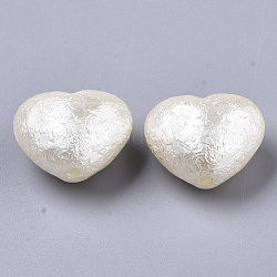 Perles acryliques en imitation perle ABS, cœur, floral blanc, 16x19x11mm, trou: 2 mm, environ 255 pcs / 500 g