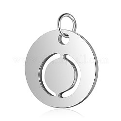 304 Stainless Steel Charms, Flat Round with Letter, Stainless Steel Color, Letter.O, 12x1mm, Hole: 2.5mm