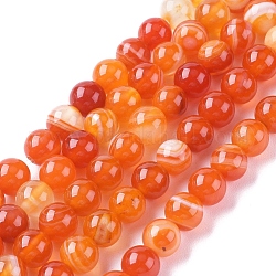Natural Striped Agate/Banded Agate Beads Strands, Dyed & Heated, Round, Coral, 6mm, Hole: 1mm, about 63pcs/strand, 14.57 inch(37cm)