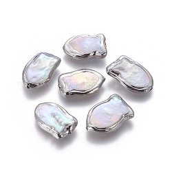 Perle coltivate d'acqua dolce perla naturale, con accessori di ottone, pesce, platino, 19~22.5x12~14.5x4~7mm, Foro: 0.7 mm