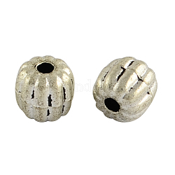 Tibetan Style Alloy Barrel Corrugated Beads, Cadmium Free & Nickel Free & Lead Free, Antique Silver, 6x5mm, Hole: 1.5mm