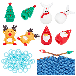 BENECREAT Knitting Tool Kit, Including Christmas Tree & Santa & Deer Silicone Needles Protectors Stoppers, Plastic Knitting Stitch Maker Rings, Mixed Color, 68s/box