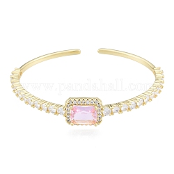 Bracciale rigido con polsino aperto rettangolare in zirconi cubici, gioielli in vero ottone placcato oro 18k per le donne, perla rosa, diametro interno: 1-3/4x2-1/4 pollice (4.6x5.6 cm)