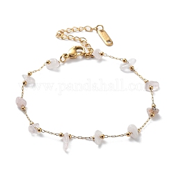 Natürliche Perlenkettenarmbänder mit Rosenquarzsplittern, mit goldenen 316 chirurgischen Edelstahlketten, 6-7/8~7-1/8 Zoll (17.5~18 cm)