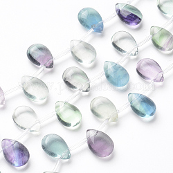 Natural Fluorite Beads Strands, Top Drilled Beads, Teardrop, 14~14.5x10~10.5x6mm, Hole: 0.8mm, about 13~14pcs/Strand, 7.87 inch~8.46 inch(20~21.5cm)