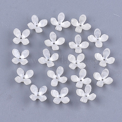 Capsules de perles d'acétate de cellulose (résine), 4 pétales, fleur, blanc, 13x13x3mm, Trou: 1mm