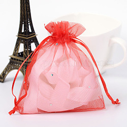 Rechteckige Organzabeutel mit Glitter Pailletten, Geschenk-Taschen, Hochzeit Gunsten Taschen, Gunst Tasche, rot, 12x10 cm