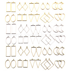 Zinc Alloy Open Back Bezel Pendants, Mixed Shapes, Mixed Color, 34~49x18~44mm, about 10 pcs/bag