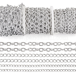 Pandahall 13M 3 Style Aluminium Cable & Textured Curb Chains, Unwelded, with Spool, Silver, 11~13.5x7.5~10x1.5~2mm