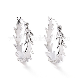 304 Stainless Steel Hoop Earrings for Women, Leaf Ring, Stainless Steel Color, 21.5x20x5mm, Pin: 0.8mm