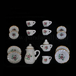 Mini servizio da tè in porcellana, comprese teiere da 2 pz, 5 tazza da tè, 8 pz piatti, per accessori per la casa delle bambole, fingendo decorazioni di scena, modello di rosa, 121x86x25mm, 15 pc / set