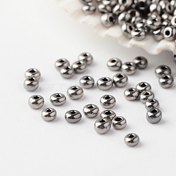 15/0 grade a perles de rocaille en verre rondes, couleurs métalliques, noir plaqué, 15/0, 1.8~2x1~1.3mm, Trou: 0.5mm, environ 80000 pcs / livre