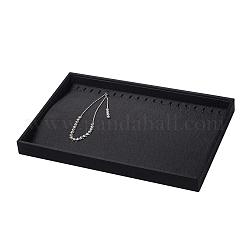 Wood Necklace Displays, Rectangle, Cover with Cloth, Black, 35x24x3cm