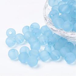 Perles en acrylique transparente, ronde, mat, bleu ciel, 12mm, Trou: 2mm, environ 500 pcs/500 g