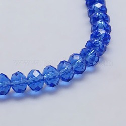 Blue Color Faceted Rondelle Transparent Glass Bead Strands, 4x3mm, Hole: 1mm, about 140pcs/strand, 18.1 inch