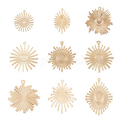 Kit de recherche de fabrication de bijoux pendentif bricolage kissitty, y compris les pendentifs en fer sertis de cabochons et pendentifs, sans cadmium et sans plomb, ovale & plat rond & fleur, or clair, 36 pcs / boîte