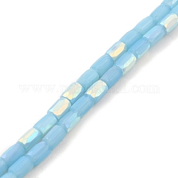 Frosted Imitation Jade Glass Beads Strands, AB Color Plated, Faceted, Column, Sky Blue, 6.5x4mm, Hole: 1mm, about 80pcs/strand, 20.39''(51.8cm)