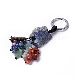 Pépite de lapis-lazuli naturel avec des porte-clés à pampilles de pierres précieuses mélangées, avec 304 fermoir anneau en acier inoxydable, 9~10.5 cm