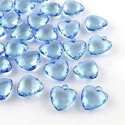 Colgantes de acrílico transparentes, corazón facetado, azul real, 31x28x13mm, agujero: 3 mm, aproximamente 88 unidades / 500 g