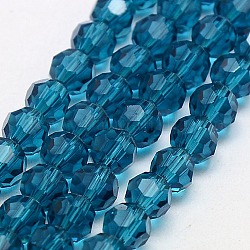 Fili di perle di vetro rotonde sfaccettate (32 sfaccettatura)., Blue Steel, 8mm, Foro: 1 mm, circa 70~72pcs/filo, 22.6 pollice