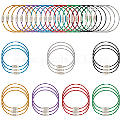 Unicraftale 42Pcs 7 Colors Heavy Duty 304 Stainless Steel Wire Cable Keychains, Plastic Coated Key Rings for Outdoor, Hanging Luggage Tags and ID Tag Keepers, Mixed Color, 160x5mm, Inner Diameter: 49mm