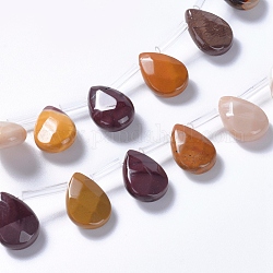 Chapelets de perles en mokaite naturel, perles percées, facette, larme, 14~14.5x10~10.5x5mm, Trou: 0.6mm, Environ 28 pcs/chapelet, 15.75 pouce (40 cm)