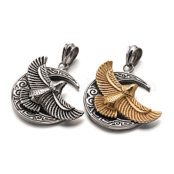 Eagle/Hawk Charm & Moon 304 Stainless Steel Big Pendants, Mixed Color, 52x53x11mm, Hole: 8x13mm