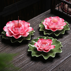 Brûleurs d'encens en porcelaine, porte-encens lotus, bureau à domicile salon de thé fournitures bouddhistes zen, rose chaud, 75x30mm