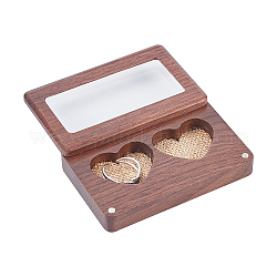 Caja de anillo de corazón doble ph pandahall, Portador de anillo rústico con soporte de anillo de almohada de madera grabado de fácil recinto para compromiso de boda Día de San Valentín, 3.7x2.4x0.8