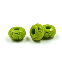 Rondelle Dyed Synthetical Coral Beads, Large Hole Beads, Yellow Green, 12x7mm, Hole: 4mm