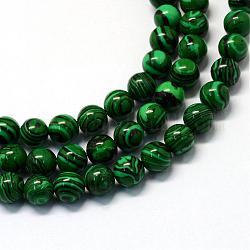 Turquesa sintética hebras de abalorios de piedras preciosas, redondo, teñido, verde oscuro, 10x10mm, agujero: 2 mm, aproximamente 49 pcs / cadena, 15.3 pulgada