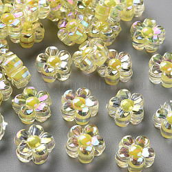 Perles en acrylique transparente, Perle en bourrelet, couleur ab , fleur, jaune, 12x12.5x6mm, Trou: 2.5mm, environ 893 pcs/500 g